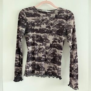 Simons Contemporaine Toile de Jouy mesh long-sleeve top